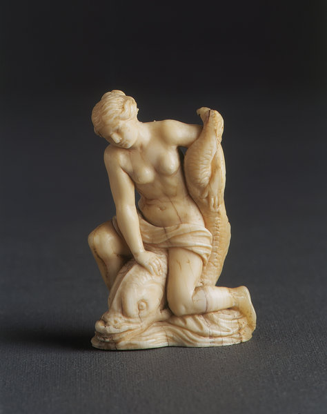 A Fine German Marine Ivory ( walrus ) Carving of Venus with a Dolphin
